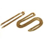 A 9ct gold filed curb link chain necklace, and a pair of gold filed curb link chain earrings, 19.