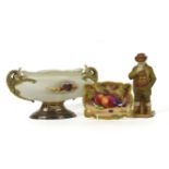 A Royal Worcester oval jardiniere, painted with fruit, signed Ricketts, 26cm wide, later plated
