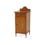 An Edwardian satinwood inlaid and painted bedside cupboard, 41cm wide