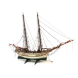 A wooden ship model of a 19th Greek Kayak. 69cm tall.