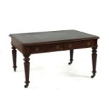 A mahogany library table, with drawers both sides, and a green leather top, 137cm wide x 100cm deep,