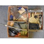 Militaria, including World War II and later items, bayonets, bugle, mittens, helmets, flight
