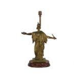 George Wagner, bronze lamp, in the form of a robed woman with outstretched arms