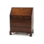 George III mahogany fall front bureau, fitted four graduated drawers, on bracket feet, 80cm wide,