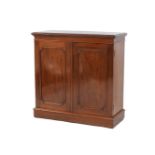 A Victorian mahogany side cabinet, with pair of panel doors on plinth base, 97cm wide, 39cm deep,