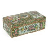 A Canton enamelled toilet set box, late 19th century, painted with panels of flowers, birds and