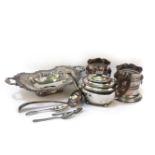 A quantity of silver plated and Sheffield plated items to include, two bottle sleeves, a teapot, a