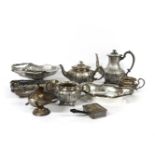A collection of silver plate, including a German four piece tea set, and two Elkington plate