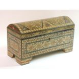 An early 20th century Damascus ware dome topped casket, with mother of pearl inlay, 39.5cm