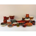 Twenty one items of Poole pottery, Delphis and later vases, dishes, bowls, and ashtrays (21)