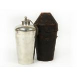 A 19th century silver plated campaign drinks set, the tapering screw top flask with two beakers,