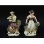 A pair of Staffordshire figures, c. 1840, Flora & Colin, each 15cm tall