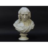 A Parian figure bust of Wesley stamped 312, on a socle plinth, 38cm high
