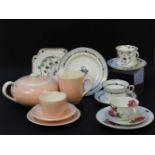 A Poole Pottery pink glazed tea set, and a collection of tea ware (qty)