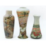 Cobridge pottery vases, steps, 2001, Wildflower Meadow 1999, numbered 18/250, and Poppy Meadow,
