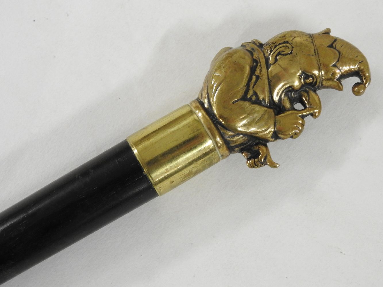 Late 19th century bronze and ebony Mr Punch walking cane, 89cm long - Bild 2 aus 2