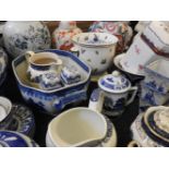 A collection of modern blue and white pottery