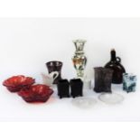 Glassware - 'Slag' glass vases, Mercury glass vase, Gladstone 'for the million' dish, brown