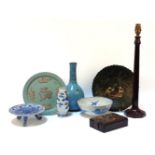 A quantity of various Chinese items, to include a Robins egg glaze bottle vase, 30cm tall, a celadon