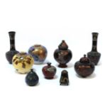 A collection of cloisonne vases, and two satsuma vases (9 pieces)