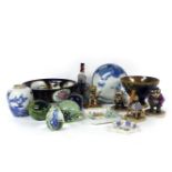 A collection of mixed ceramics, a painted bowl with Scottish scenes, a Royal Doulton stoneware fruit