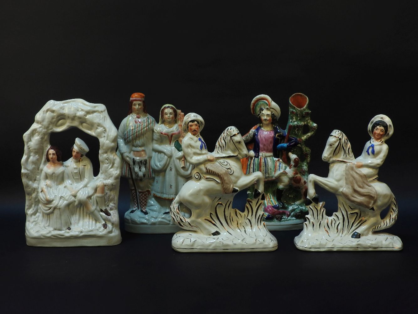 Five Victorian Staffordshire pottery flat back figures