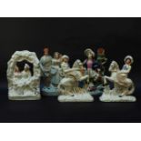 Five Victorian Staffordshire pottery flat back figures