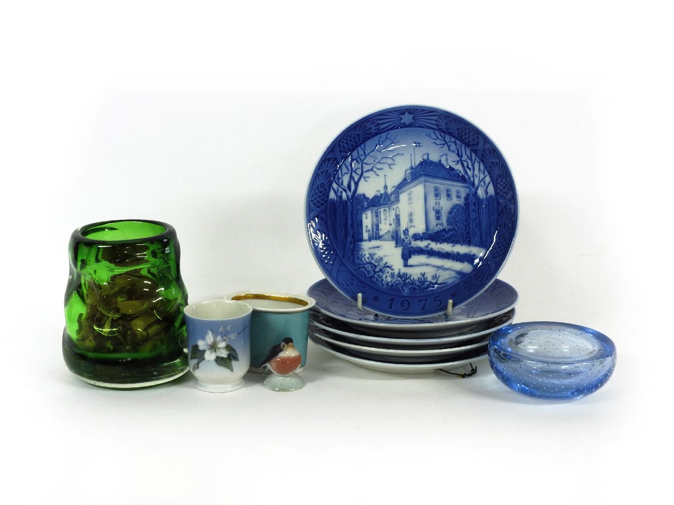 Five Copenhagen porcelain Christmas plates, three other examples, and two mid 20th century items