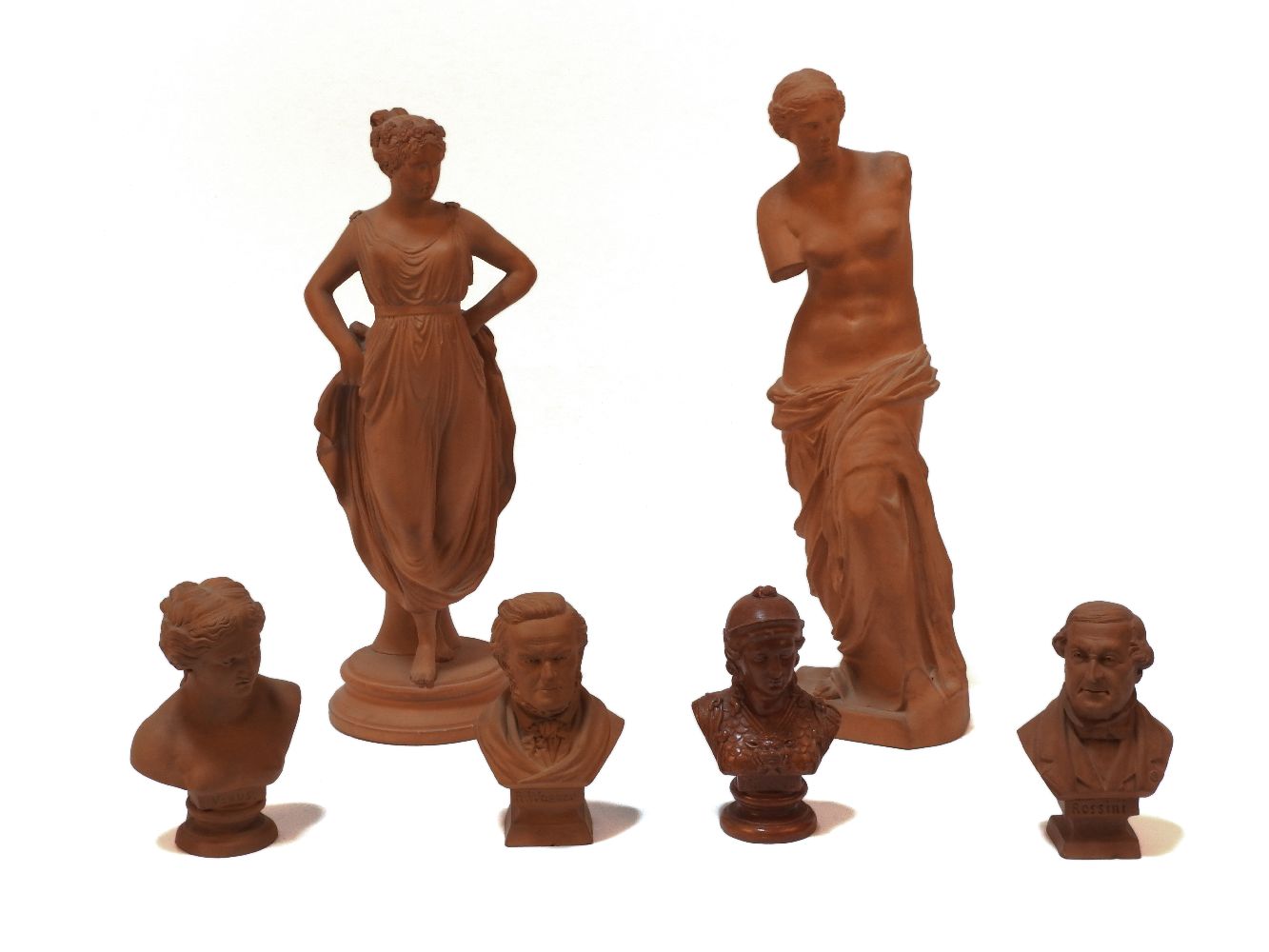 A terracotta figure of a classical maiden, semi clad in robes, marked to the reverse P Ipsen,