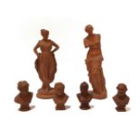 A terracotta figure of a classical maiden, semi clad in robes, marked to the reverse P Ipsen,