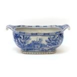 A 19th century blue and white transfer decorated tureen with castle in a landscape decoration, 36