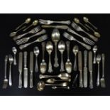 A quantity of US Navy silver plated cutlery, together with other silver plated cutlery, in a