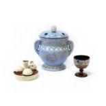 A 19th century Spode pot pourri vase and cover, duck egg blue, a Carlton Ware mushroom cruet set,