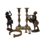 A quantity of African bronze figures, candlesticks, etc