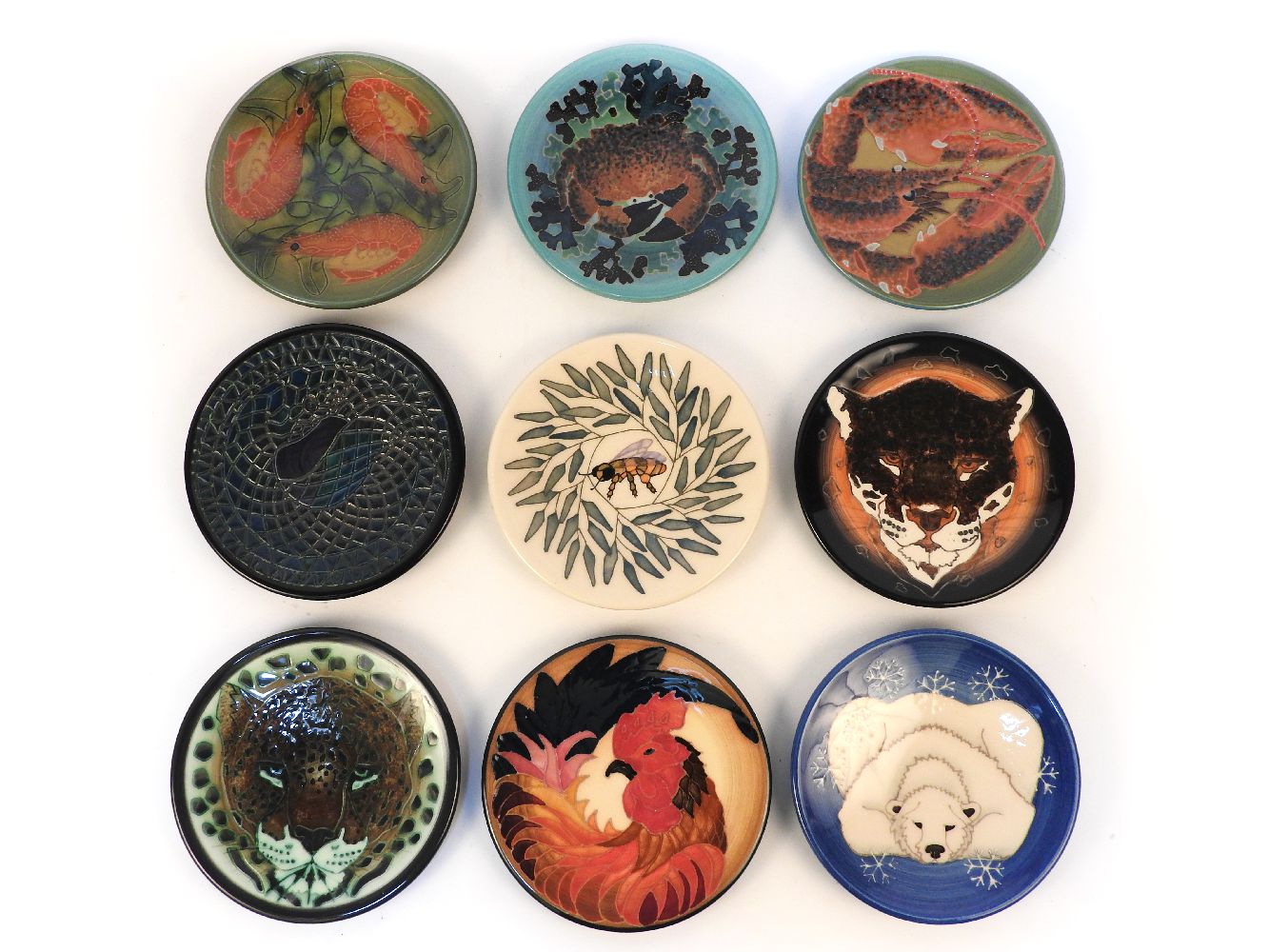 Nine Dennis Chinaworks pottery plates, designed by Sally Tuffin, with animals, 15.5cm diameter,