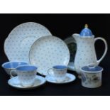 A Susie Cooper coffee service with repeated sky blue star decoration, a Susie Cooper morning mist