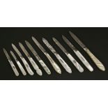 Ten Georgian, Victorian and Edwardian silver and mother-of-pearl handled folding fruit knives,makers