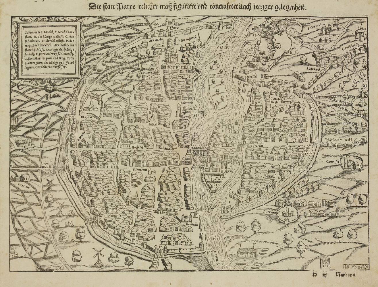 Sebastian Munster,1. France- Galliae regionis nova descripto (Hand-Coloured Map). Basle, c1550. vg; - Image 2 of 4