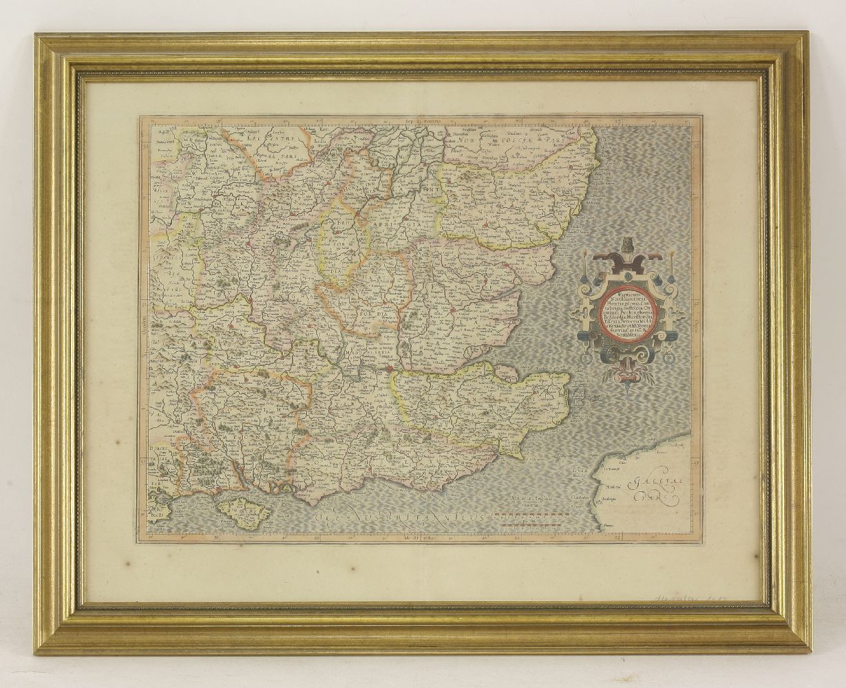 Mercator's map of South of England,Warwicum, Northamtonia, Huntingdonia, etc, from an atlas with