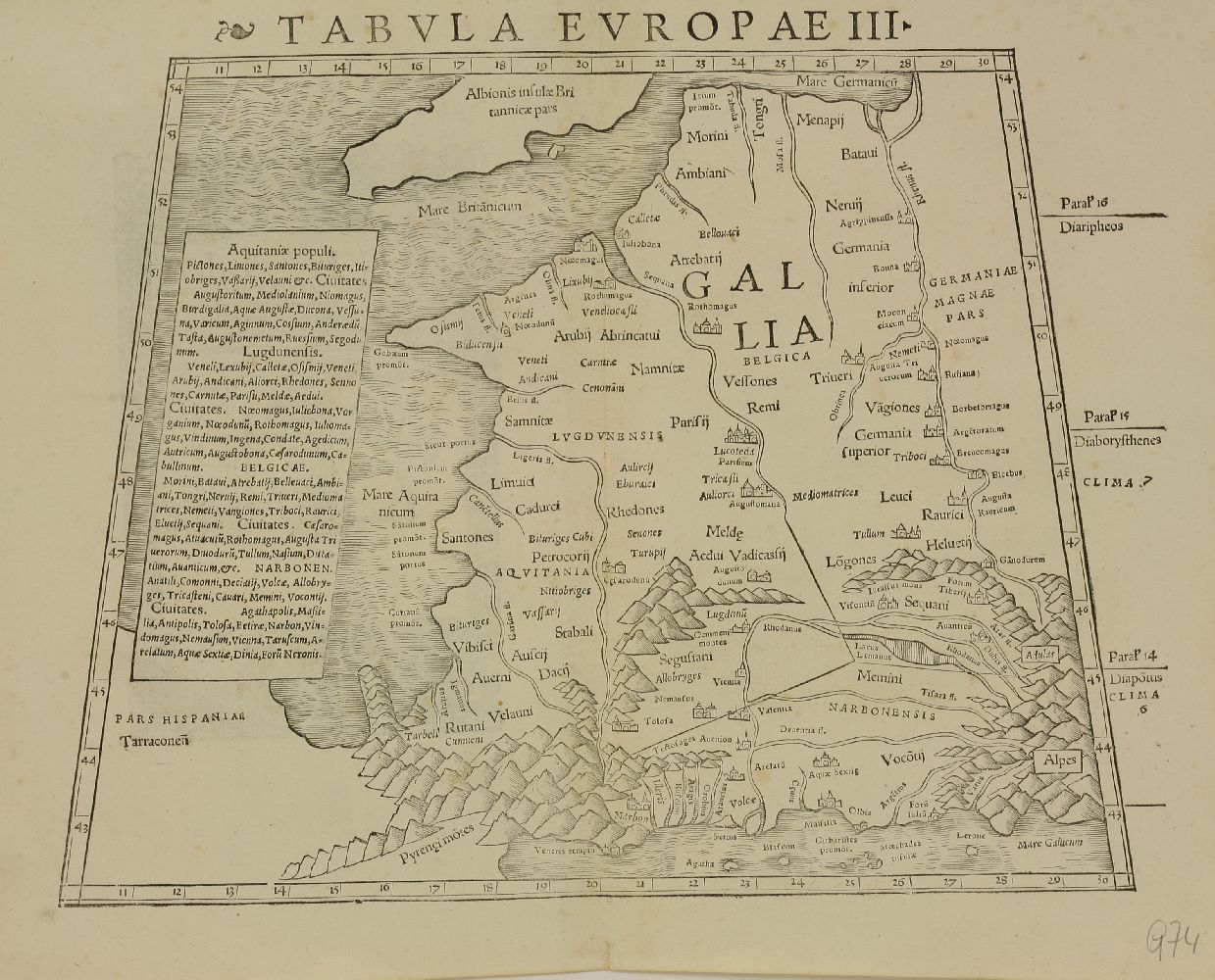 Sebastian Munster,France - Tabula Europae III. Uncoloured; Basle, 1540. vg+/fine39 x 31cm