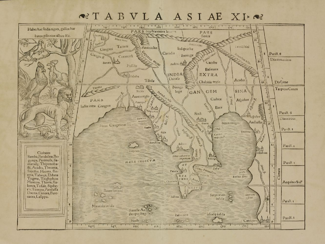 Sebastian Munster,South East Asia- Tabula Asiae XI. Uncoloured; Basle, 1542. vg32 x 42cm