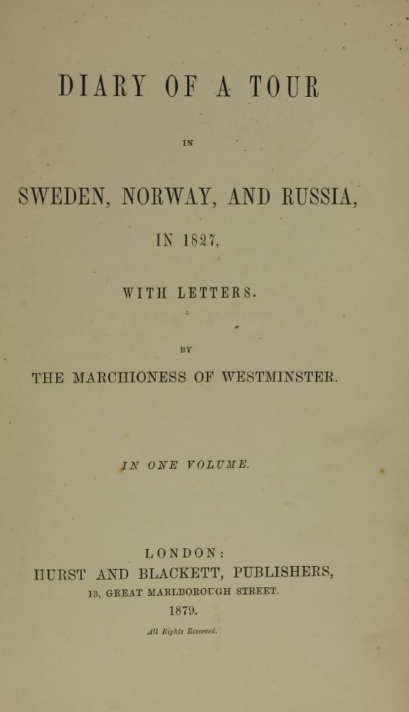 1. GROSVENOR, E M: Diary of a Tour in Sweden, Norway, and Russia, in 1827. Hurst & Blackett, 1879, - Image 8 of 9