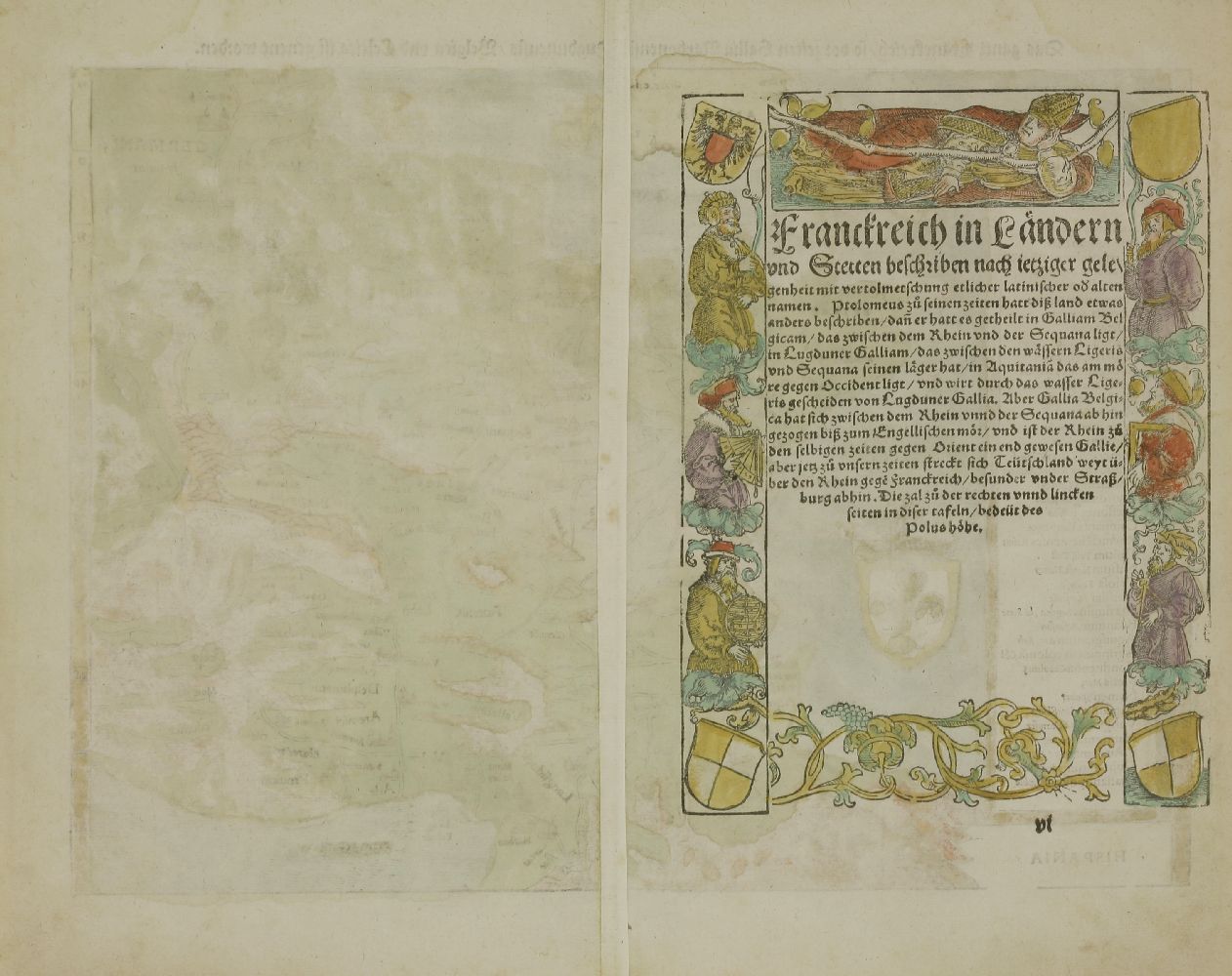 Sebastian Munster,1. France- Galliae regionis nova descripto (Hand-Coloured Map). Basle, c1550. vg; - Image 4 of 4