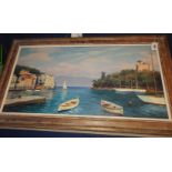 ...... Adami,A FRENCH HARBOUR, oil on canvas,signed l.l.,41cm x 80cm