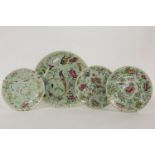 Four Chinese celadon ground plates, late 19th century, two sizes, 19 and 25.5cm diameter
