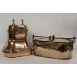 A Victorian copper cistern of shaped form, 40 x 22 x 47cm, and a Victorian copper fish kettle