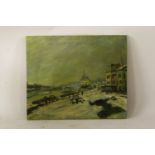 Miguel Canals after Sisley A WINTER SCENE oil on canvas, unframed
