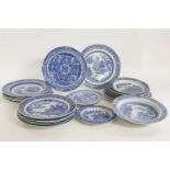 A quantity of blue and white transfer printed plates, various makers, predominantly oriental