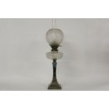 A silver plated oil lamp, stamped 'Cameron, Kilmarnock' with cut glass reservoir, 67cm high