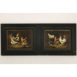 A pair of decorative paintings of chickens 25 x 31cm